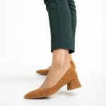 Pantofi dama camel din material textil cu toc Cataleya