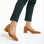 Pantofi dama camel din material textil cu toc Cataleya