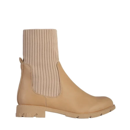 Botine dama bej din piele ecologica si material textil Camryn