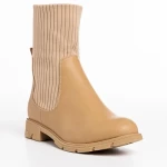 Botine dama bej din piele ecologica si material textil Camryn