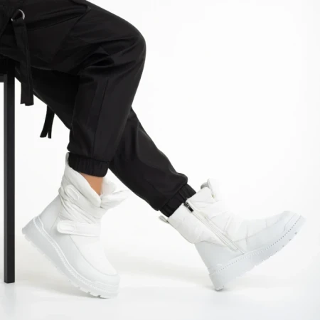 Cizme dama albe din piele ecolofica si material textil Xiomara