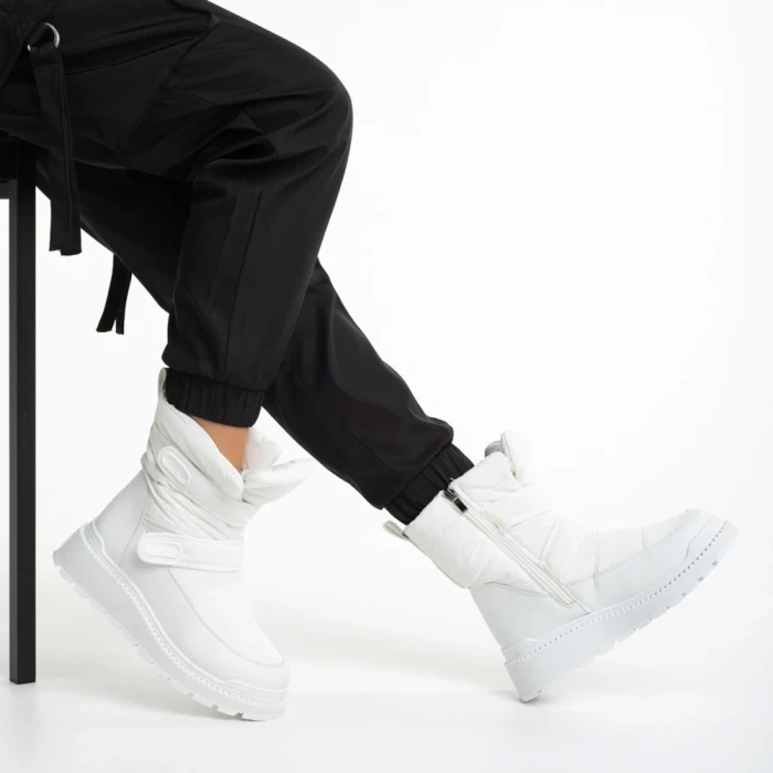 Cizme dama albe din piele ecolofica si material textil Xiomara