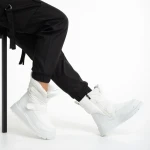 Cizme dama albe din piele ecolofica si material textil Xiomara