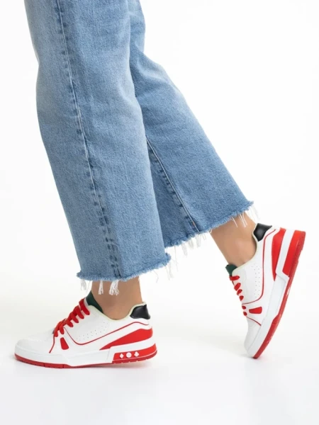 Pantofi sport dama verzi cu rosu din piele ecologica si material textil Raela