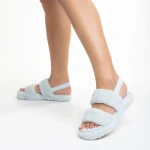 Papuci dama albastri din blana sintetica Reneka