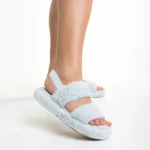 Papuci dama albastri din blana sintetica Reneka