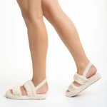 Papuci dama bej din blana sintetica Reneka