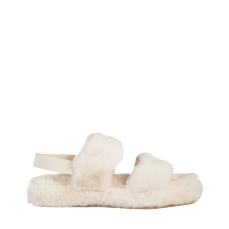 Papuci dama bej din blana sintetica Reneka