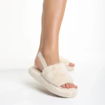 Papuci dama bej deschis din blana sintetica Retal