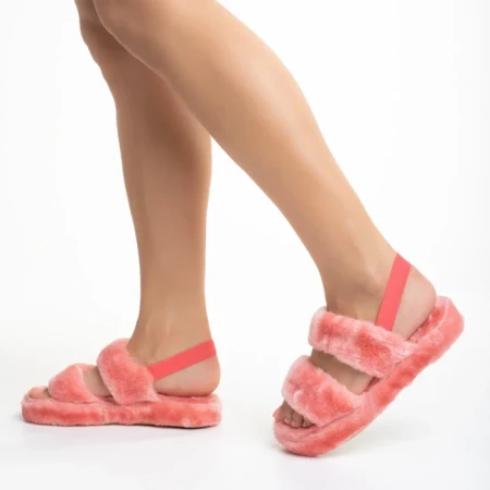 Papuci dama roz din blana sintetica Reneka