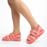 Papuci dama roz din blana sintetica Reneka