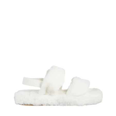 Papuci dama albi din blana sintetica Reneka