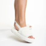 Papuci dama albi din blana sintetica Retal