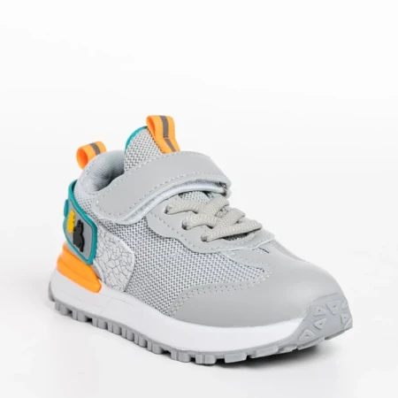 Pantofi sport copii gri din piele ecologica si material textil Carson