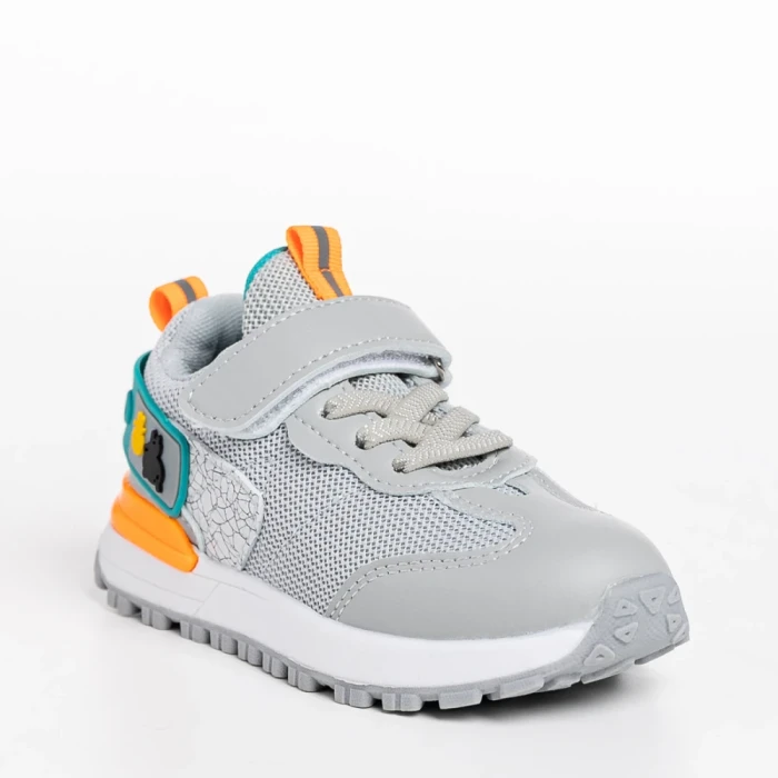 Pantofi sport copii gri din piele ecologica si material textil Carson