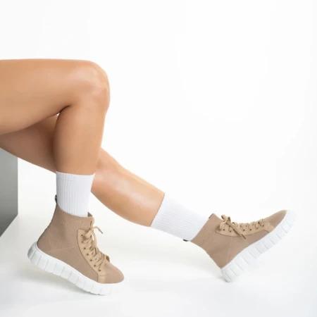 Pantofi sport dama bej inchis din material textil Indya