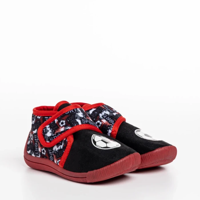 Papuci copii negri cu rosu din material textil Solina