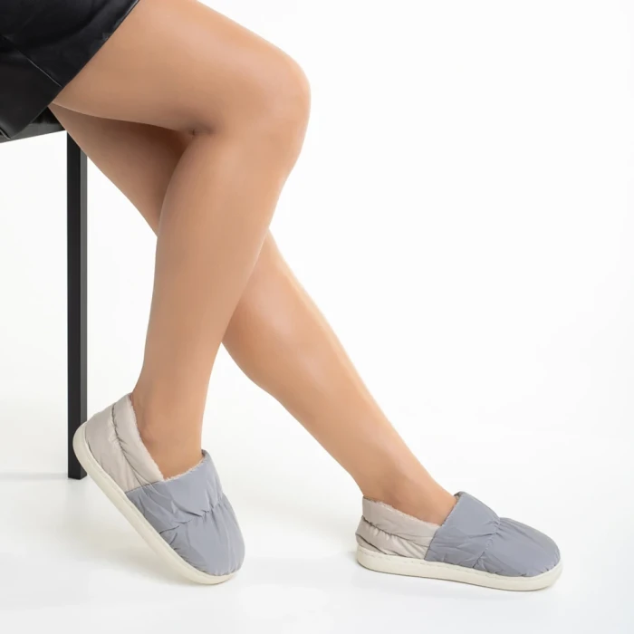 Papuci dama gri din material textil Rogina