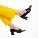 Pantofi dama negri din piele ecologica cu toc Renaye