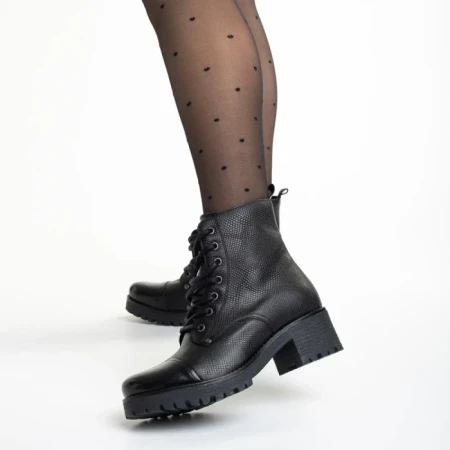 Ghete dama negre din piele naturala cu blana Naisha