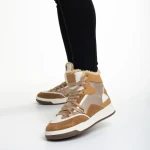 Pantofi sport dama camel din piele ecologica si material textil Reveca