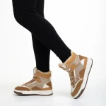 Pantofi sport dama camel din piele ecologica si material textil Reveca