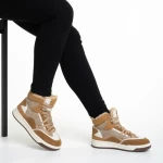 Pantofi sport dama camel din piele ecologica si material textil Reveca