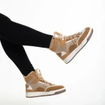 Pantofi sport dama camel din piele ecologica si material textil Reveca