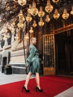 Pantofi dama negri din material textil cu toc Coriana