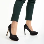 Pantofi dama negri din material textil cu toc Coriana