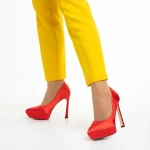 Pantofi dama rosii din material textil cu toc Coriana