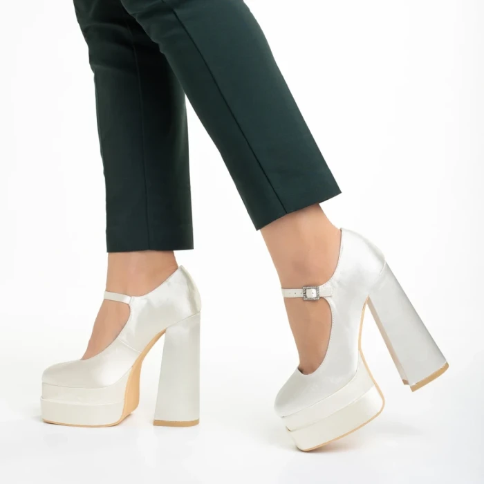 Pantofi dama cream din material textil cu toc Caira