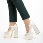 Pantofi dama cream din material textil cu toc Caira