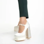 Pantofi dama cream din material textil cu toc Caira