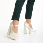 Pantofi dama cream din material textil cu toc Caira