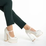 Pantofi dama cream din material textil cu toc Caira