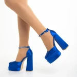 Pantofi dama albastri din material textil cu toc Amyra