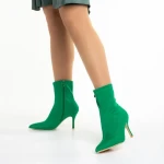 Botine dama verzi din material textil cu toc Rasheda