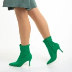 Botine dama verzi din material textil cu toc Rasheda