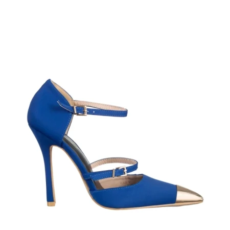Pantofi dama albastri din material textil cu toc Brisa