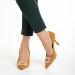Pantofi dama camel din material textil cu toc Ziara