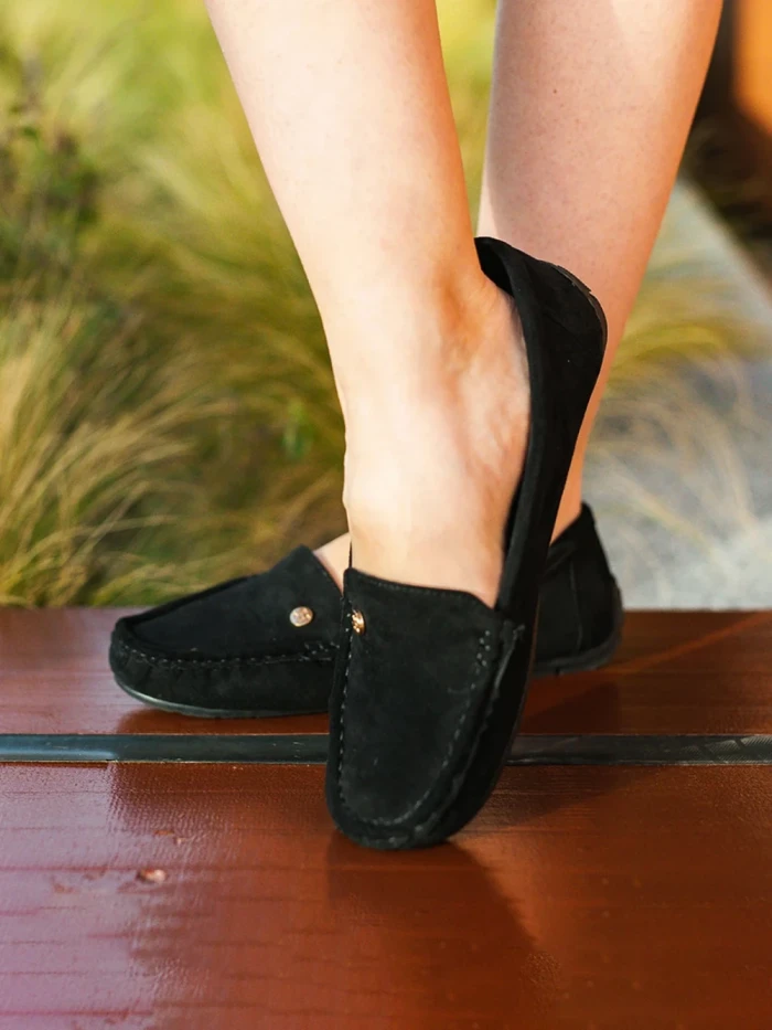 Mocasini dama negri din material textil Elmira