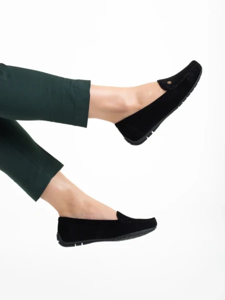 Mocasini dama negri din material textil Elmira