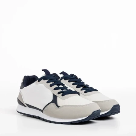 Pantofi sport barbati albi cu gri din material textil Sandon