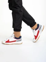 Pantofi sport dama albi cu rosu din piele ecologia si material textil Jianna