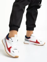 Pantofi sport dama albi cu rosu din piele ecologia si material textil Jianna