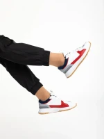 Pantofi sport dama albi cu rosu din piele ecologia si material textil Jianna