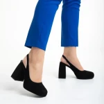 Pantofi dama negri din material textil cu toc Dalaina