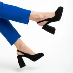 Pantofi dama negri din material textil cu toc Dalaina