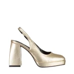 Pantofi dama aurii din piele ecologica cu toc Dalaina